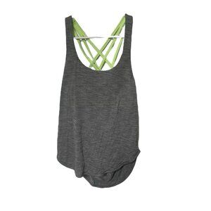 Lululemon Wild Layered Yoga Tank Top Women’s 2 Sports Bra Gray Yellowish Green